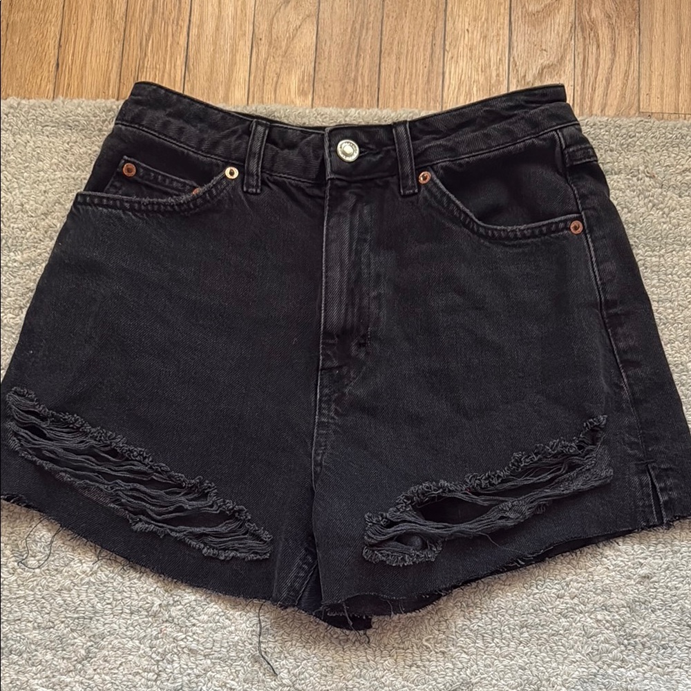 Black Distressed Denim Shorts